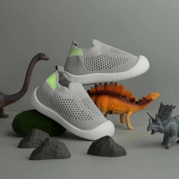Gray baby sneakers with non-slip sole for toddlers
